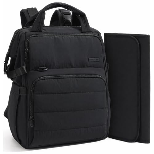 BELALIFE Baby Diaper Backpack Bag, Baby Essentials Travel Backpack for Moms Dads, with Changing Pad, Insulated Bottle Holders & Stroller Straps, Black - color: Black