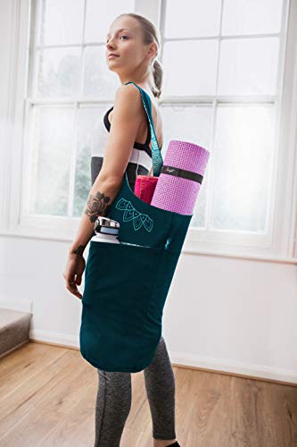 Yoga Mat Bag – Versatile Yoga Bag with Mat Straps & Storage Pockets, Holds Yoga & Pilates Mats, Lightweight & Durable - color: Teal 2 Tone