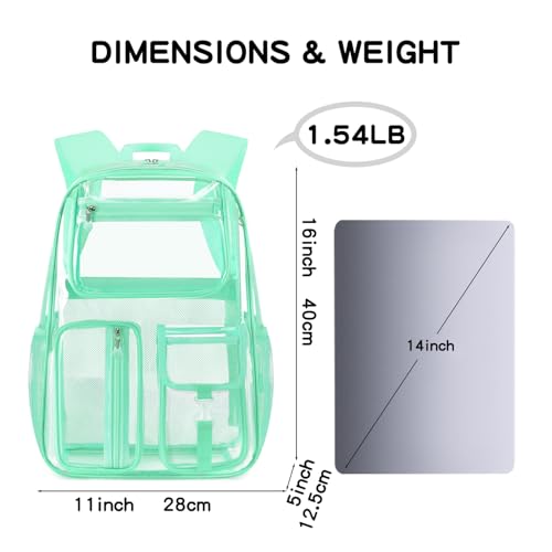 Cusangel Heavy Duty Clear Backpack,16.5 x12 x5inch TPU Large Capacity See Through Backpack for Sport Events,Travel (Green) - color: Green