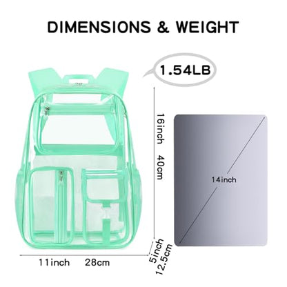 Cusangel Heavy Duty Clear Backpack,16.5 x12 x5inch TPU Large Capacity See Through Backpack for Sport Events,Travel (Green) - color: Green