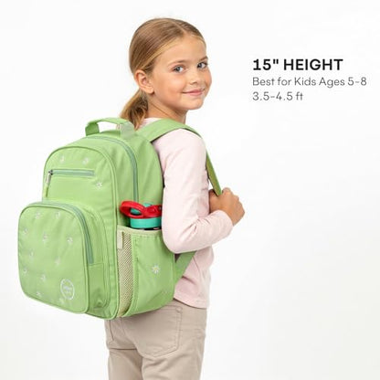 mibasies Girls Backpacks Ages 5-8: Quilted Backpack for Kids - Cute 15 Inches Bookbag for Kindergarten Elementary School Daisy Green - color: Daisy Green, style: Kids-15"h