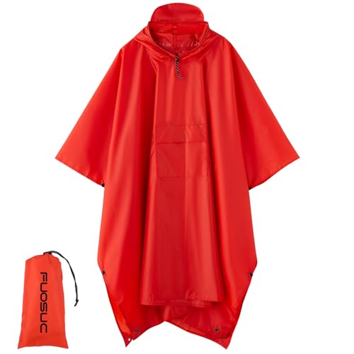 Hooded Waterproof Raincoat, Unisex Outdoor Hiking Camping Mat and Small Tent - color: Red