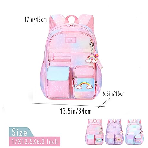 Kawaii Backpack - Pink & Purple Starry Rainbow Bookbag for Girls & Kids - color: 1 Pc Purple Kawaii Backpack