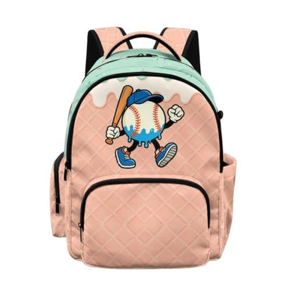 Suobstales Baseball Ice Cream Drip Print 17 Inch Backpack for Boys Girls Kids Large Capacity Bookbag School Bag Backpacks Satchel with Adjustable Padded Straps for Preschool Kindergarten Elementary - color: Baseball Ice Cream Drip 5