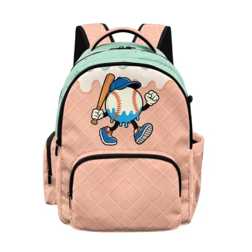 Suobstales Baseball Ice Cream Drip Print 17 Inch Backpack for Boys Girls Kids Large Capacity Bookbag School Bag Backpacks Satchel with Adjustable Padded Straps for Preschool Kindergarten Elementary - color: Baseball Ice Cream Drip 5