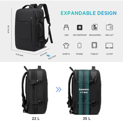 BANGE 35L Lightweight Backpack, 17.3 inch Travel Laptop Backpacks, Unisex Multifunctional Storage Pockets Business Commuter Rucksack, Waterproof and Wear-resistant Outdoor Sports Leisure daypack - size: Black-35l（with3cubes)