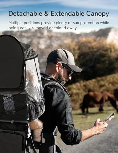 besrey Baby Backpack Carrier, Toddler Hiking Backpack with Safety 3-Height Seat, Adjustable Straps&Waist Belt, Foldable Frame Lightweight Large Capacity Child Carrier for Hiking (Black) - color: Black