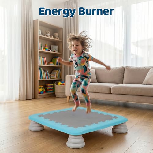 Mini Trampoline for Kids, Rebounder Bouncing Board with Non-Slip Base, Sensory Balance & Bounce Jumping Toy, Gift for 3-12 Boys & Girls Max Load 200 lbs - color: Light Blue