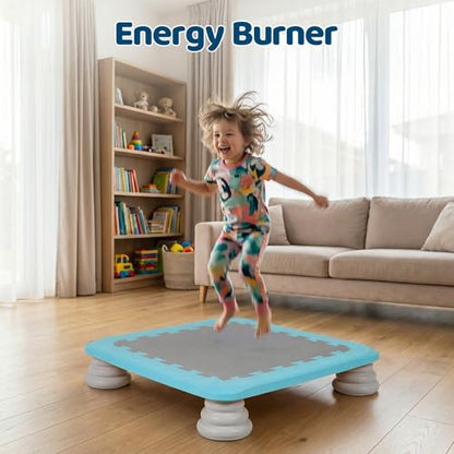 Mini Trampoline for Kids, Rebounder Bouncing Board with Non-Slip Base, Sensory Balance & Bounce Jumping Toy, Gift for 3-12 Boys & Girls Max Load 200 lbs - color: Light Blue