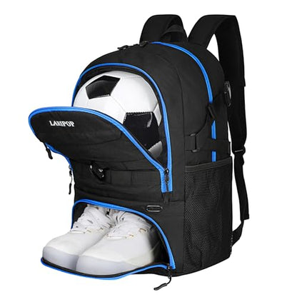 LARIPOP Soccer Backpack with Ball Holder & Shoe Compartment Large Capacity Sports Bag for Training - color: TR Blue