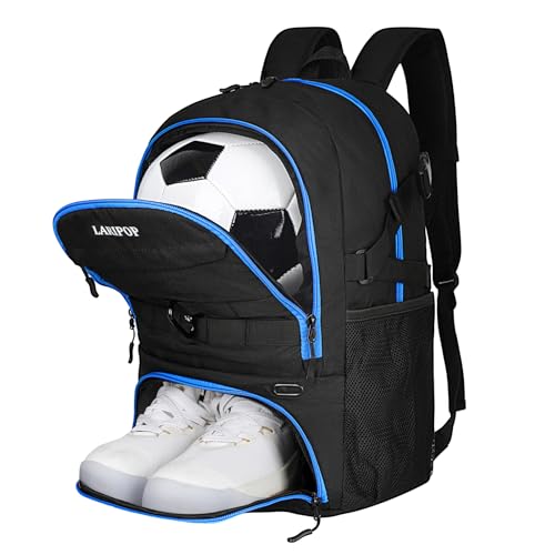 LARIPOP Soccer Backpack with Ball Holder & Shoe Compartment Large Capacity Sports Bag for Training - color: TR Blue