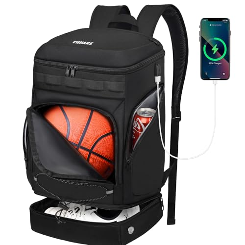 Basketball Backpack Bag Large Sports Bag with Separate Ball holder & Shoes compartment, Best for Basketball, Soccer,Volleyball,Gym - color: Black