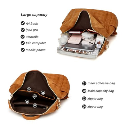 Makes Backpack Purse for Women PU Leather Travel Satchel Handbag Convertible Design Bag with Purse 2 Piece - color: Brown Square