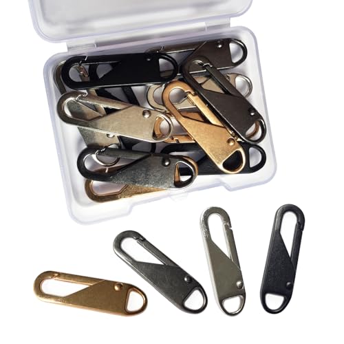 12 PCS Zipper Pull Replacement (Upgraded Metal Spring Design), Detachable Zipper Repair Tabs for Luggage, Backpacks, Jackets, Boots - 4 Colors (Black, Silver, Gold, Gray)