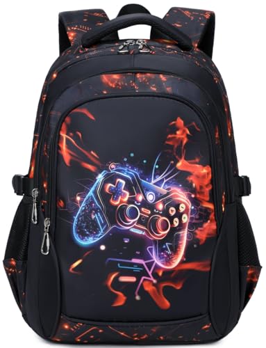 Boys Backpack for Elementary Kids Bookbag Middle School Bags Heavy Duty Soccer Laptop Durable Waterproof 18 In (3-Black Red Game) - color: 3-black Red Game