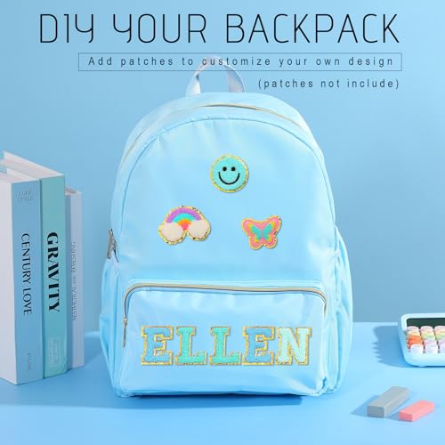 1 Piece Nylon Backpack Kids School Backpack for Toddler Girls Boys Plain Waterproof Preppy Bookbags Travel for Student (Blue) - color: Blue