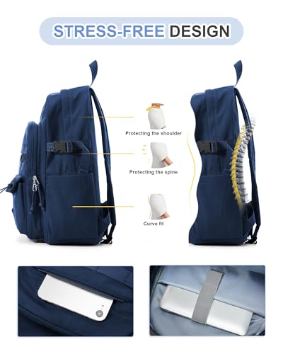 Aesthetic School Backpack for Women Men College Backpack With Lots Of Pockets Waterproof Travel Casual Daypack Cute Bookbag For Teens Girls Boys High School Bag(Blue) - color: B2-blue