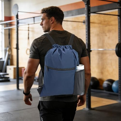 HOLYLUCK Men & Women Outdoor Sport Gym Sack Waterproof Drawstring Backpack Bag (Standard with width webbing, Navy Blue-1) - color: Navy Blue-1, style: Standard With Width Webbing