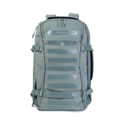 Hedgren TRIP LARGE Travel Backpack – Expandable, Water-Repellent RPET, Carry-On with RFID Protection, Laptop & Clothing Compartments, Rain Cover & Smart Sleeve - 36.2 L (Grey-Green) - color: Grey/Green