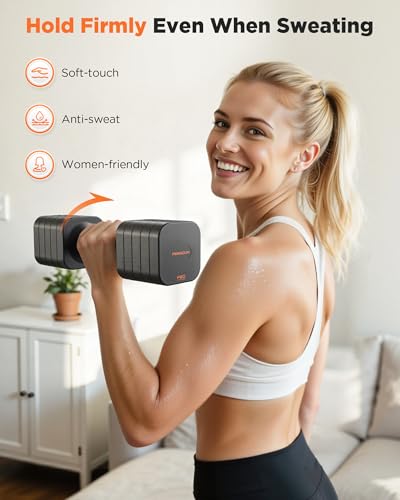 FEIERDUN DB3 5-in-1 Adjustable Dumbbell Set, 6LB/10LB Pair Adjustable Weights for Women at Home, Dual Locking Stable Hand Weights with TPU Soft Handle, Home Gym, Rehab, Pilates, Yoga, Strength Training - color: A-Strength Grey, style: 10LBS Pair (20LBS To