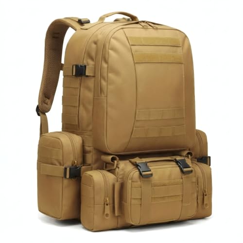 Military Tactical Backpack for Men 60L Waterproof Bug Out Bag Survival Rucksack Go Bag Emergency Molle System Army 3 Day Assault Pack for Hiking Hunting Camping Tan - color: Tan