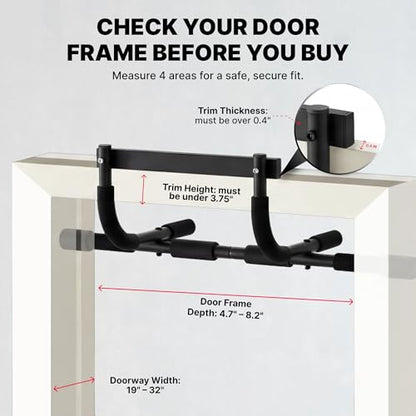 DMoose Fitness Door Pull Up Bar for Doorway - 250 Lbs Capacity, 1.7mm Heavy Duty Steel, 4 Grip Positions, No Drill Installation, Foam Door Protection & Cushioned End Caps (Black Classic)
