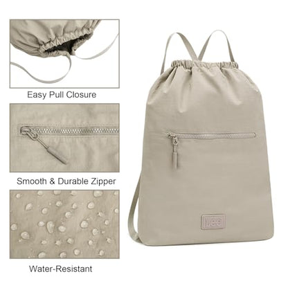 Montana West Lee Drawstring Backpack Bag Lightweight Small Gym Swim Beach Bag Water Resistant Sports Sackpack for Men Women, LEE48-002TN - color: Tan