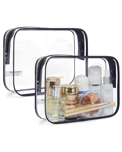 BAGSMART Clear Toiletry Bag, 2 Pack TSA Approved Travel Toiletry Bag Carry on Travel Accessories Bag Airport Airline Quart Size Bags Water Repellent Makeup Cosmetic Bag for Women (Black-2pcs) - color: Active Black, size: 2 Pack, Medium