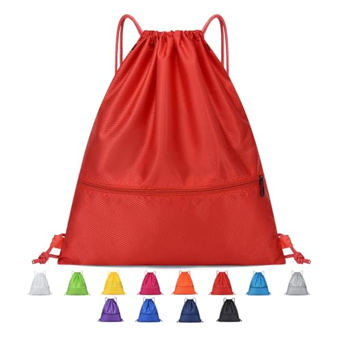 Drawstring Backpack Bag Sport Gym Sackpack-Large(Red) - color: Red