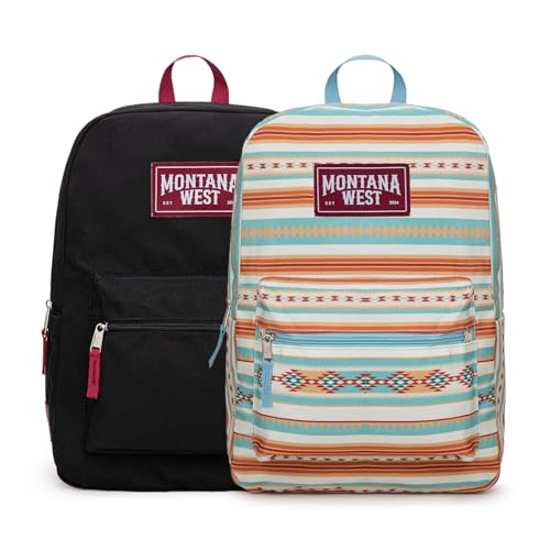 Montana West Backpack for Women Men 2 PCS Lightweight College Bookbags Casual Daypack Backpacks for Commute & Travel - color: Western Blue