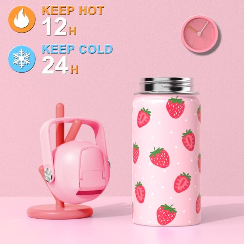Bevalsa Backpack for Girls, School Bookbag Teen Girls Backpack Set with 14oz Insulated Water Bottle Stainless Steel, Lunch Bag & Pencial Case for Kids Elementary Middle Student (Pink Strawberry) - color: Pink Strawberry
