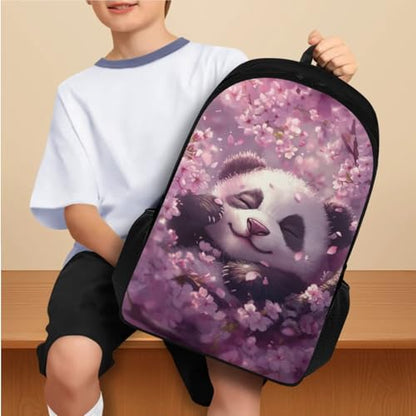 Flashideas Cherry Blossom Panda Backpack for Kids Girls Backpack with Lunch Box Water Bottle 32 oz and Water Bottle Bag 4Pcs Set 17" Elementary Bookbag with Compartments for School Sturdy School Bag - color: Cherry Blossom Panda