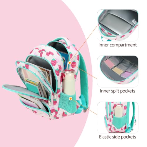 abshoo Kids Backpack For Girls Elementary Kindergarten Bookbag (Strawberry) | Lightweight,Multi-pocket,Front chest buckle,Reflective strip, Breathable widened strap, School Bags - color: Strawberry