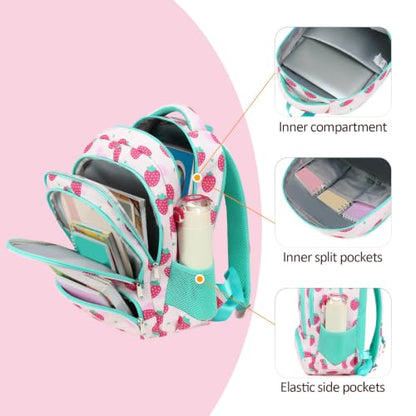 abshoo Kids Backpack For Girls Elementary Kindergarten Bookbag (Strawberry) | Lightweight,Multi-pocket,Front chest buckle,Reflective strip, Breathable widened strap, School Bags - color: Strawberry