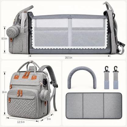Diaper Bag Backpack with Changing Station, Large Waterproof Travel Baby Bag - color: Grey