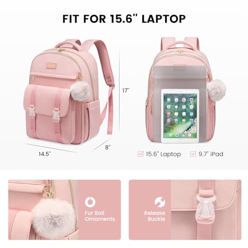 LOVEVOOK School Backpack for Teen Girls, Student Backpack Purse for 14-16 Teenage, Cute Kid Bookbag, Back to School Backpacks Fit 15.6 Inch Laptop, Large College Travel Bag, Pink - color: Pink