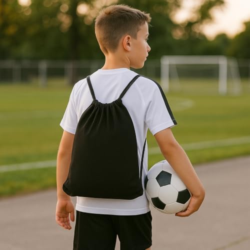 Black Cotton Drawstring Bag – 100% Cotton Reusable Sackpack, Lightweight Drawstring Backpack for Gym, Travel, School, Shopping & Daily Use, Eco-Friendly Tote Bag