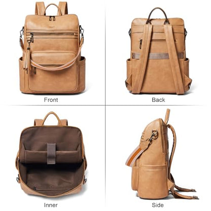 Shrrie 15.6 inch Laptop Backpack for Women,Large Leather Purse,Travel Backpacks Carry on,Water Resistant Casual Laptop Backpacks,College Backpack,Work Backpack for Women,Two-tone Camel Brown - color: Two-tone Camel Brown