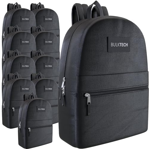 10 Pack Bulk Backpacks, Wholesale 17-Inch Lightweight Bookbags for Kids, Adults, School, Classroom, Travel, Gym Supplies with 1 Large, 1 Small Pocket, Perfect for Events, Corporate Bundles, Black - color: 1 - Backpacks Black, size: 10 Pack