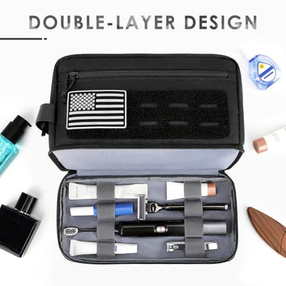 ETRONIK Tactical Toiletry Bag for Men, Travel Hygiene Bag with Double-layer, Hanging Toiletry Bag Water-Resistant Shaving Dopp Kit with EDC Molle Pouches, Bathroom Shower Makeup Bag Women, Black, L - size: L