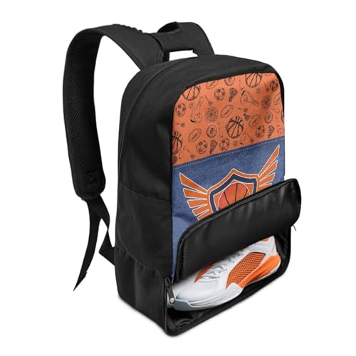 18.5in Basketball Backpack Basketball Bag with Shoe Compartment & Ball Holder, Waterproof Bag for Soccer Volleyball - color: Basketball Text Pattern Print