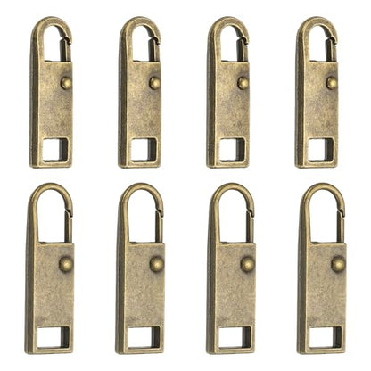 uxcell 8Pcs Zipper Pull Replacement, Metal Zipper Handle Mend Fixer Tab Repair for Luggage Suitcase Backpack Jacket Bags Boots Coat Handbags, (Bronze, 2 Size) - color: Bronze, size: Small/Medium