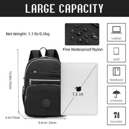 Hiking Waterproof 13" Laptop Backpack Purse for Women and Men,Travel Backpack - color: Black