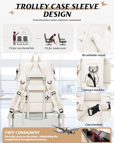 SEAFEW Beige Motorcycle Backpack Helmet Bags with Separate Seal Compression Bag with Travel Pump, Carry on Backpack Flight Approved Casual Daypacks Anti-theft Laptop Daypack for Work Trip Gym - color: Beige