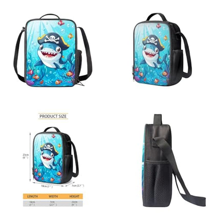 Cartoon Shark Backpack for Boys Kids Backpack with Lunch Box Water Bottle Pouch and Zipper Pencil Pouch 4PCS Set Bookbag with Front Pocket for School 17" Sturdy School Bag for Elementary Girls - color: Cartoon Shark