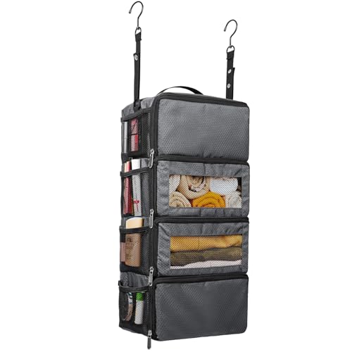 Suitcase Organizer, Travel Luggage Organizer Hanging Shelves Packing Cube Closet/Collapsible Portable Travel Organizer for Carry-on - color: Grey-S-4 Tier, size: Small