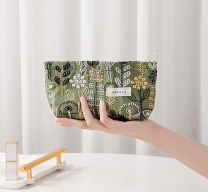 getgto 2 Pcs Makeup Bags, Large Cosmetic Bag Travel Toiletry Bag Organizer for Women, Embroidery Craft,Makeup Bag Small Cosmetic Pouch Purse with Zipper Gifts for Girls Teen - color: Green tree