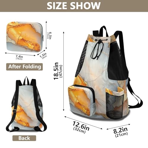 Drawstring Backpack Sports Bag With Water Bottle Pocket String Bag Dry Wet Separation Marble White Orange - color: Color 21