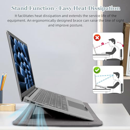 15-16 Inch Protective Laptop Sleeve Case with Stand, for MacBook Air 15" M5~M2 (2026-2023); MacBook Pro 16" M5~M1, Pro/Max(2026-2021), Matte PU Leather Laptop Case 15"-16" (Dark Gray) - color: Dark Gray, size: 15-16 Inch