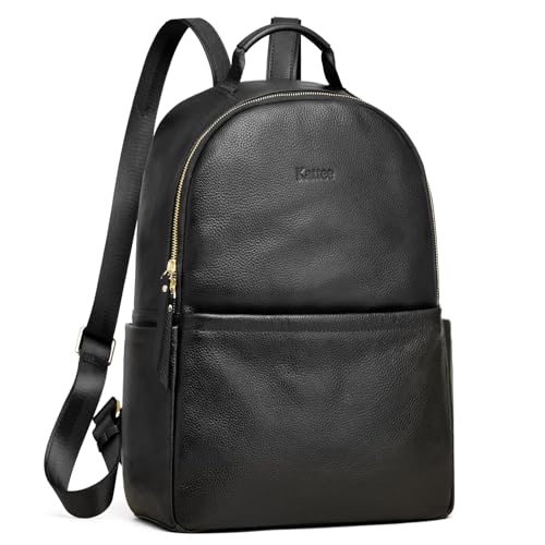 Kattee Genuine Leather Backpack Purse for Women Antitheft Rucksack Soft Work Casual Daypack Fashion - color: Black